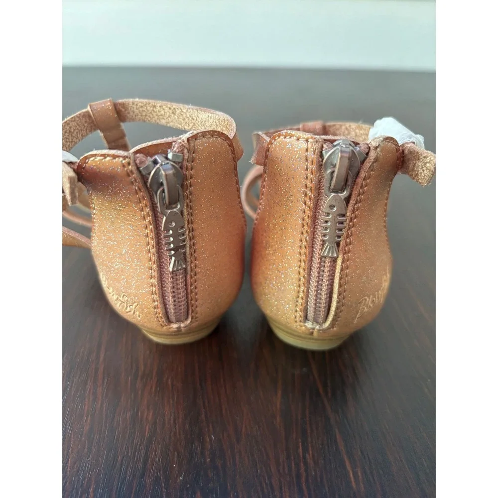 Blowfish Malibu Gladiator‎ Sandals Strappy Zip Back Rose Gold Glitter awesome!